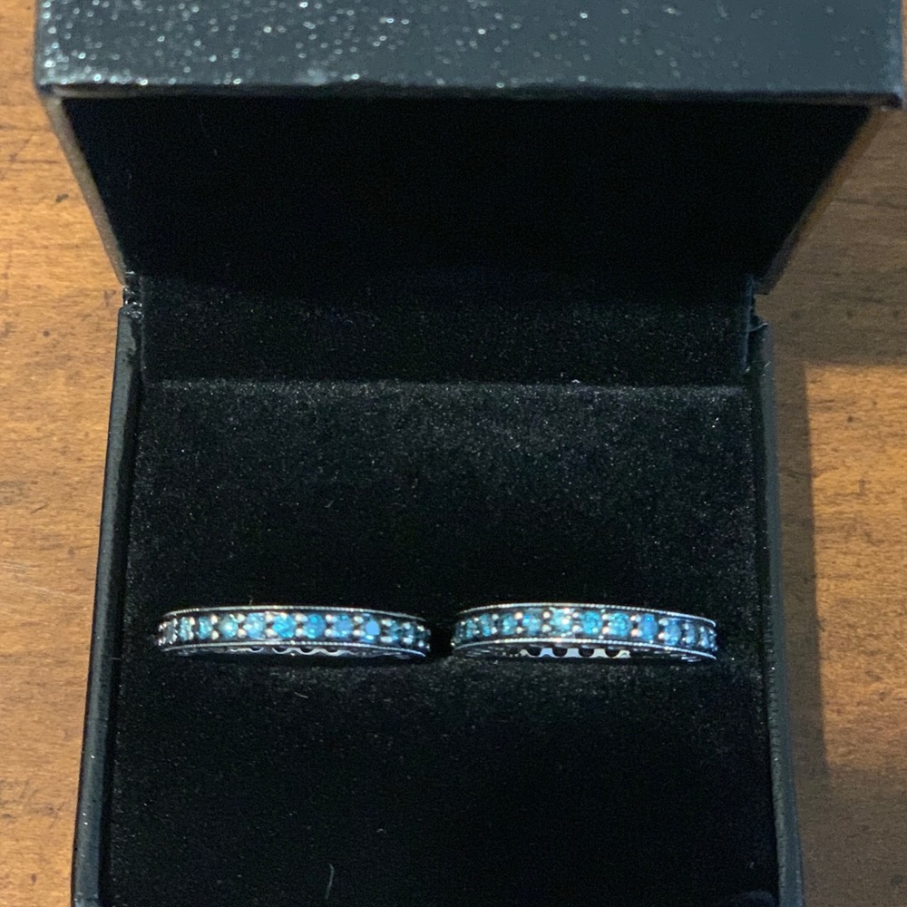 14K White Gold & Black Rhodium- Blue Diamond - Eternity Band